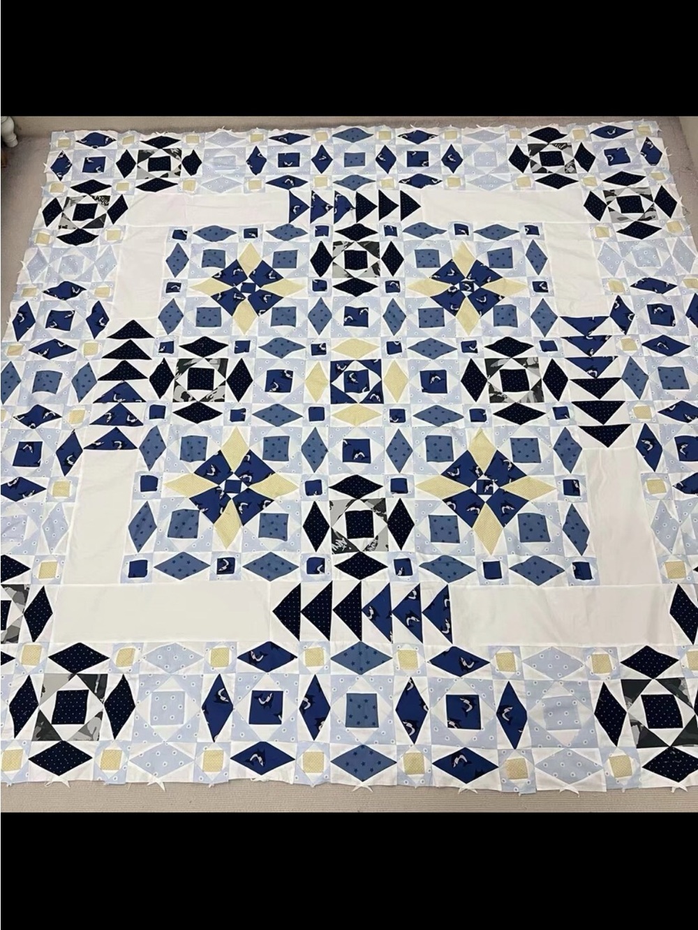 Handmade Barn Star Patchwork Cotton Quilt Top/Topper Machine pieced 86x86”